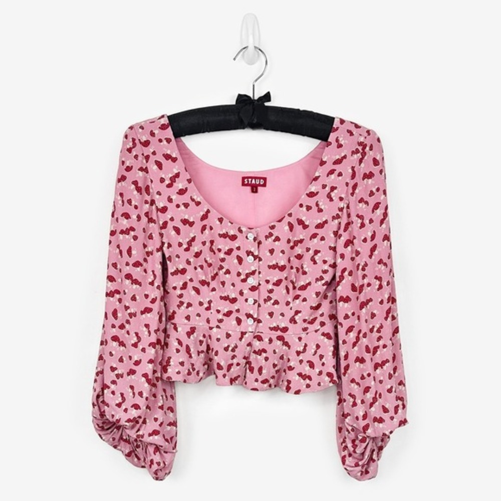 Staud Gisele Mushroom Print Top Size 2 Blush Pink Girlcore Kitsch Cute Whimsical